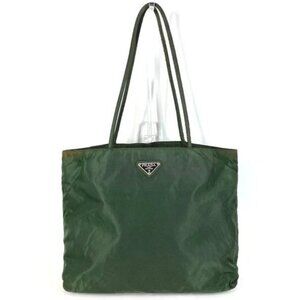 PRADA triangle logo plate Bag Tote Bag Shoulder Bag Nylon khaki